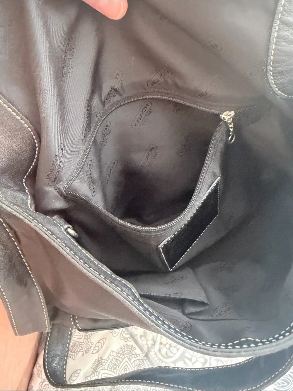 Coach Black Leather Messenger Bag with Contrast Stitching